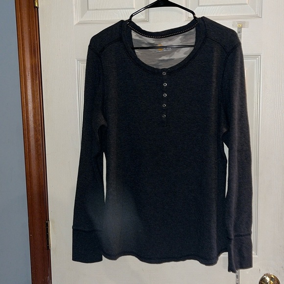 Carhartt Tops - Carhartt-XL(16-18)-charcoal gray-long sleeve, Henley, snap buttons, thermal top.